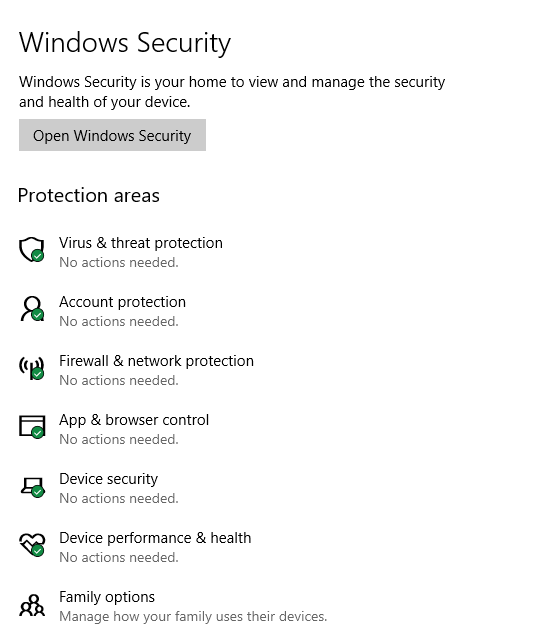 Control Panel - Windows Security