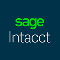 Sage in green and Intacct in white on a navy background